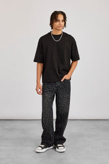 Baggy Fit Rhinestone Jean - Black