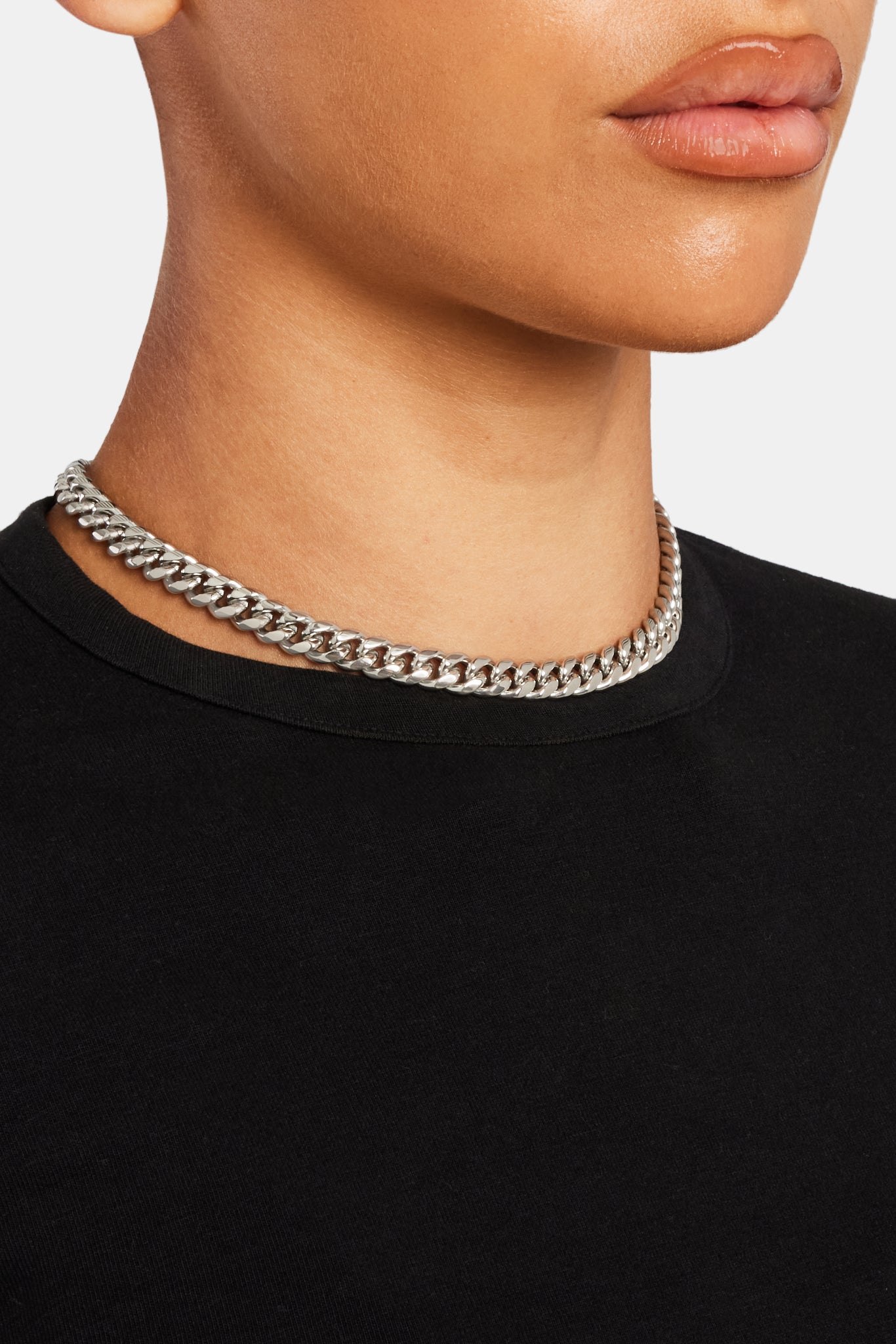 Damen Edelstahl Miami Cuban Kette - Weiß 8mm