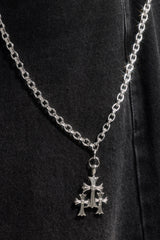 Polished Drop Triple Cross Jean Chain - 40mm - White