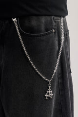Polished Drop Triple Cross Jean Chain - 40mm - White