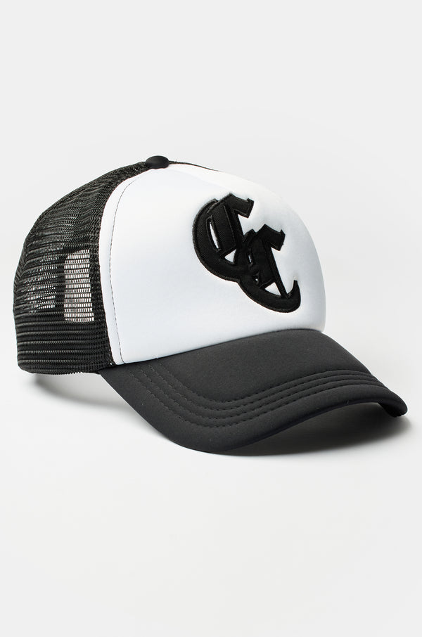 C Badge Contrast Trucker Hat - Black