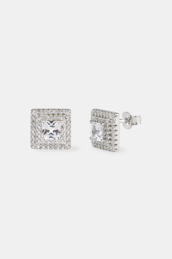 Square Centre Double Edge Stud Earrings - 10mm