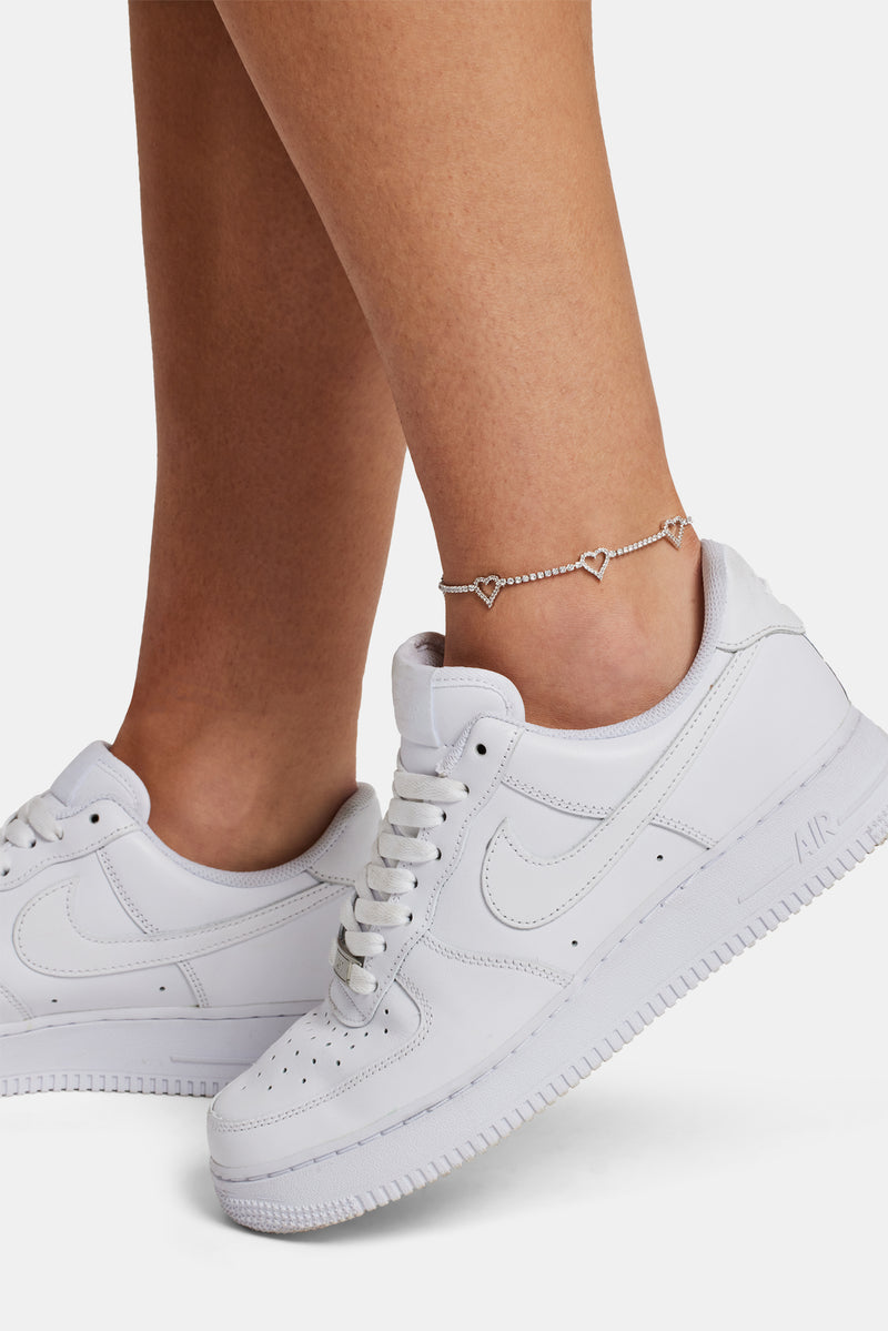 Tennis-Fußkettchen mit Mini-Herz - Weiß