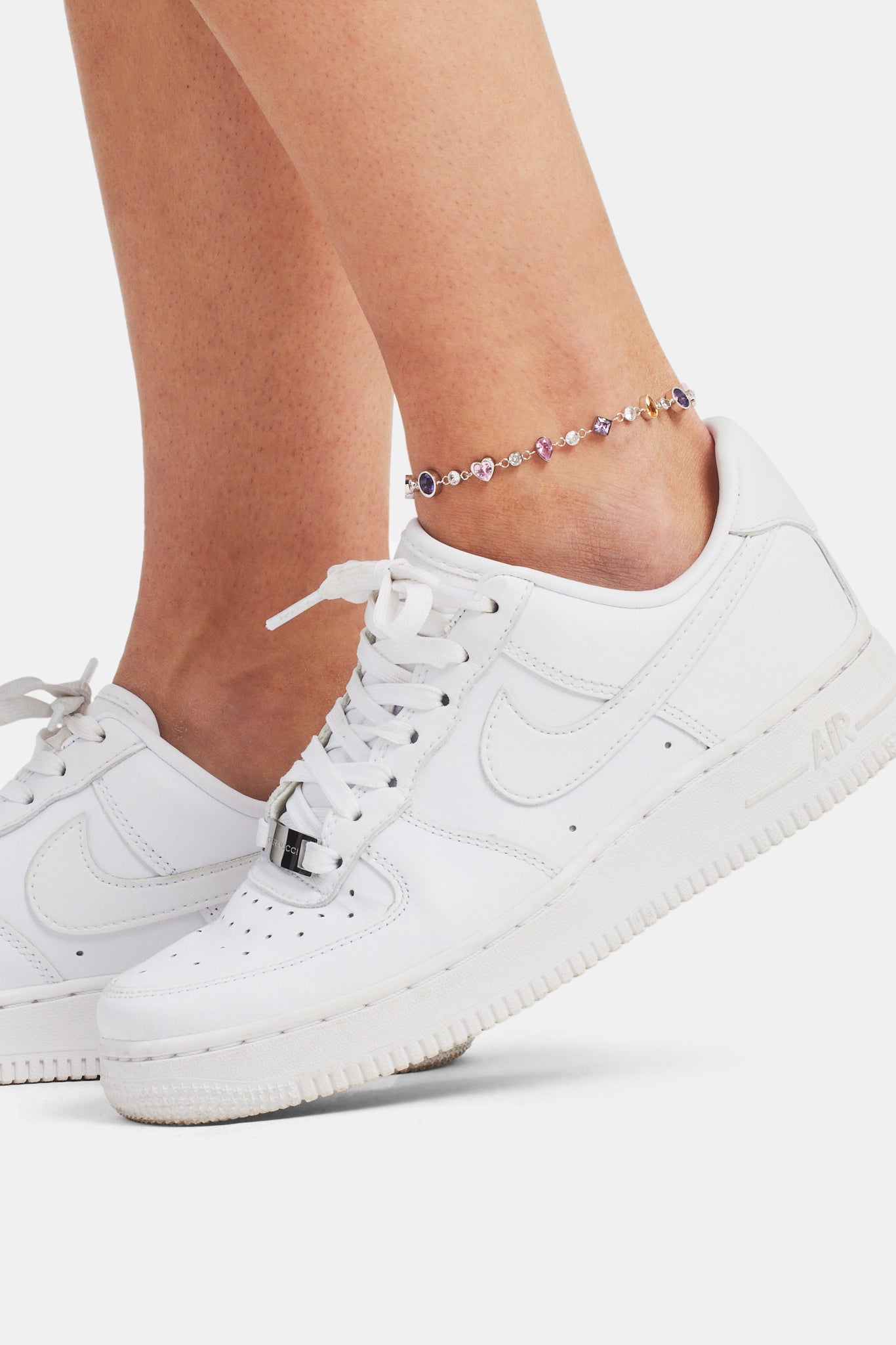 Fußkettchen mit gemischten Edelsteinen – Weiß