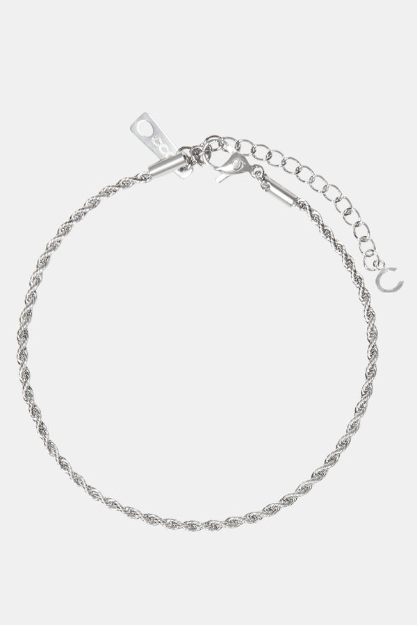 Rope chain anklet in silver on white background