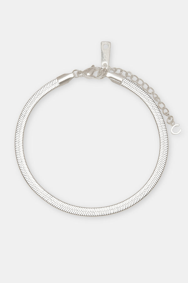 Snake chain anklet in silver on white background