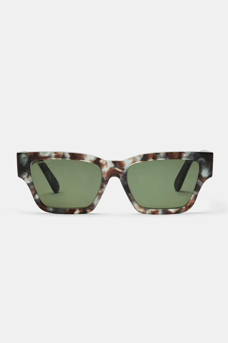 Beseled Chunky Square Marble Acetate Frame Sunglasses - Multi