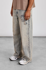 Baggy Applique Jean - Antique Wash