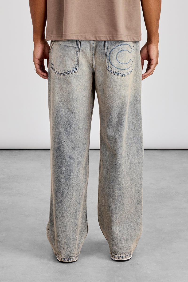 Baggy Applique Jean - Antique Wash