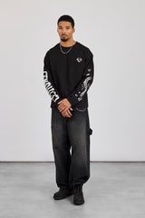 Langärmliges CN-Grafik-T-Shirt – Schwarz