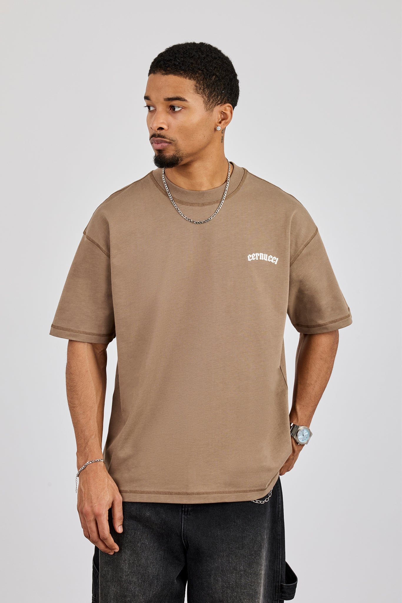 Gothic Print T-Shirt - Taupe
