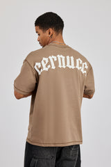 Gothic Print T-Shirt - Taupe