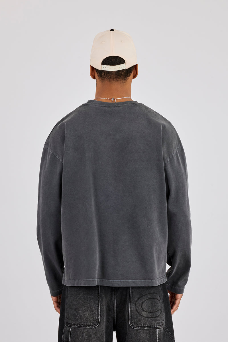 Washed Long Sleeve T-Shirt - Charcoal