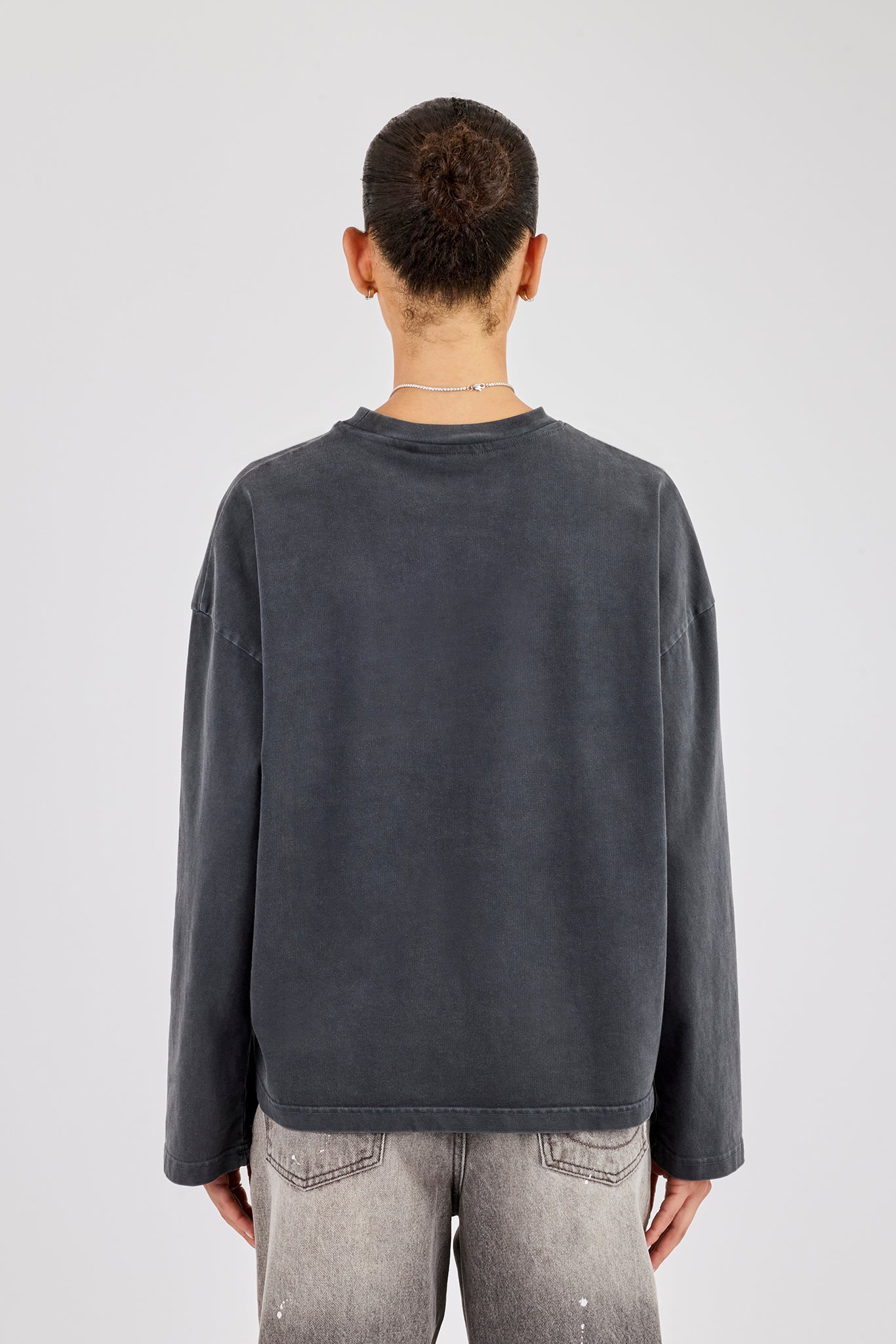 Womens Washed Long Sleeve T-Shirt - Charcoal