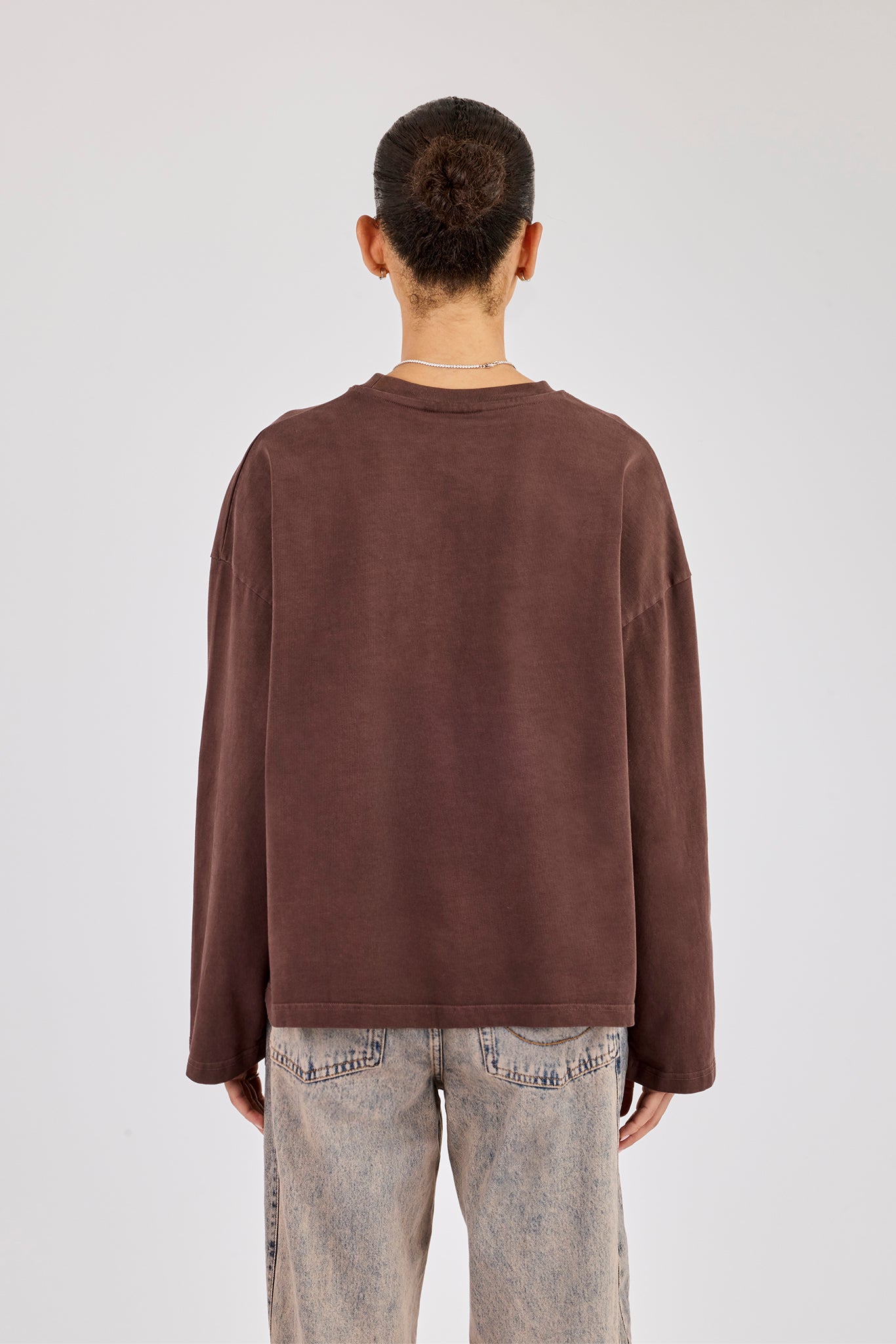 Womens Washed Long Sleeve T-Shirt - Chocolate