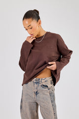 Womens Washed Long Sleeve T-Shirt - Chocolate