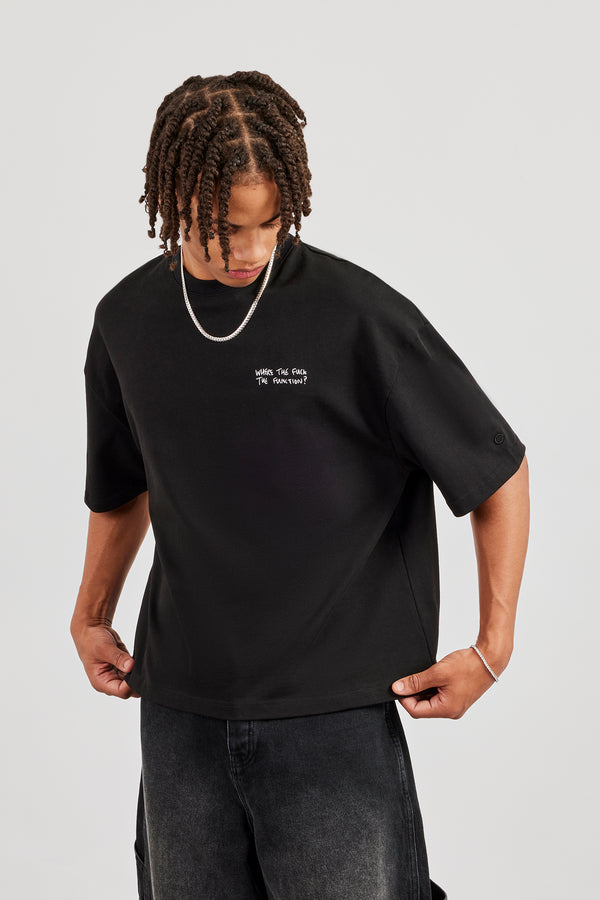 Function Back Print Boxy T-Shirt - Black