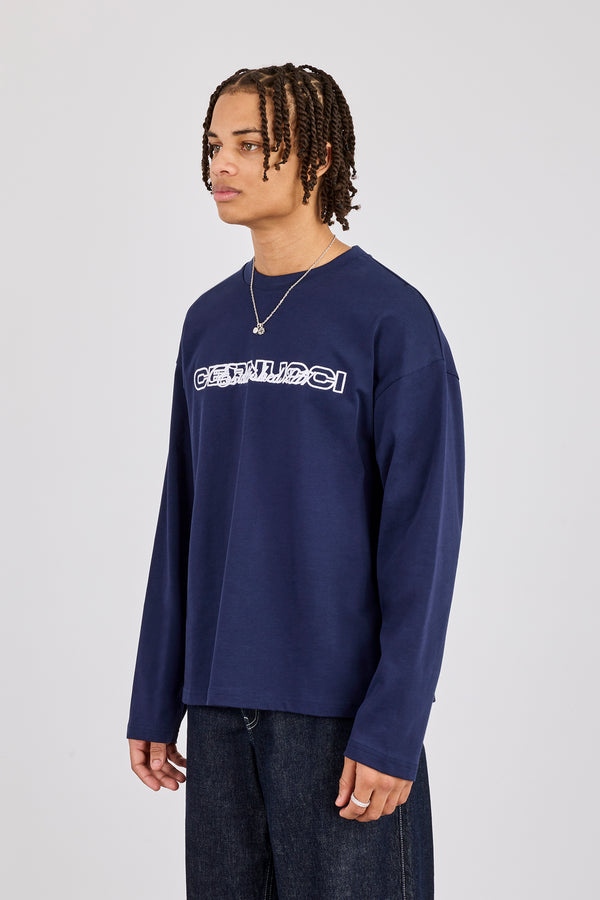 Established 2017 Boxy Long Sleeved T-Shirt - Navy Blue