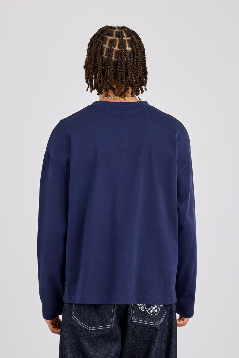 Established 2017 Boxy Long Sleeved T-Shirt - Navy Blue