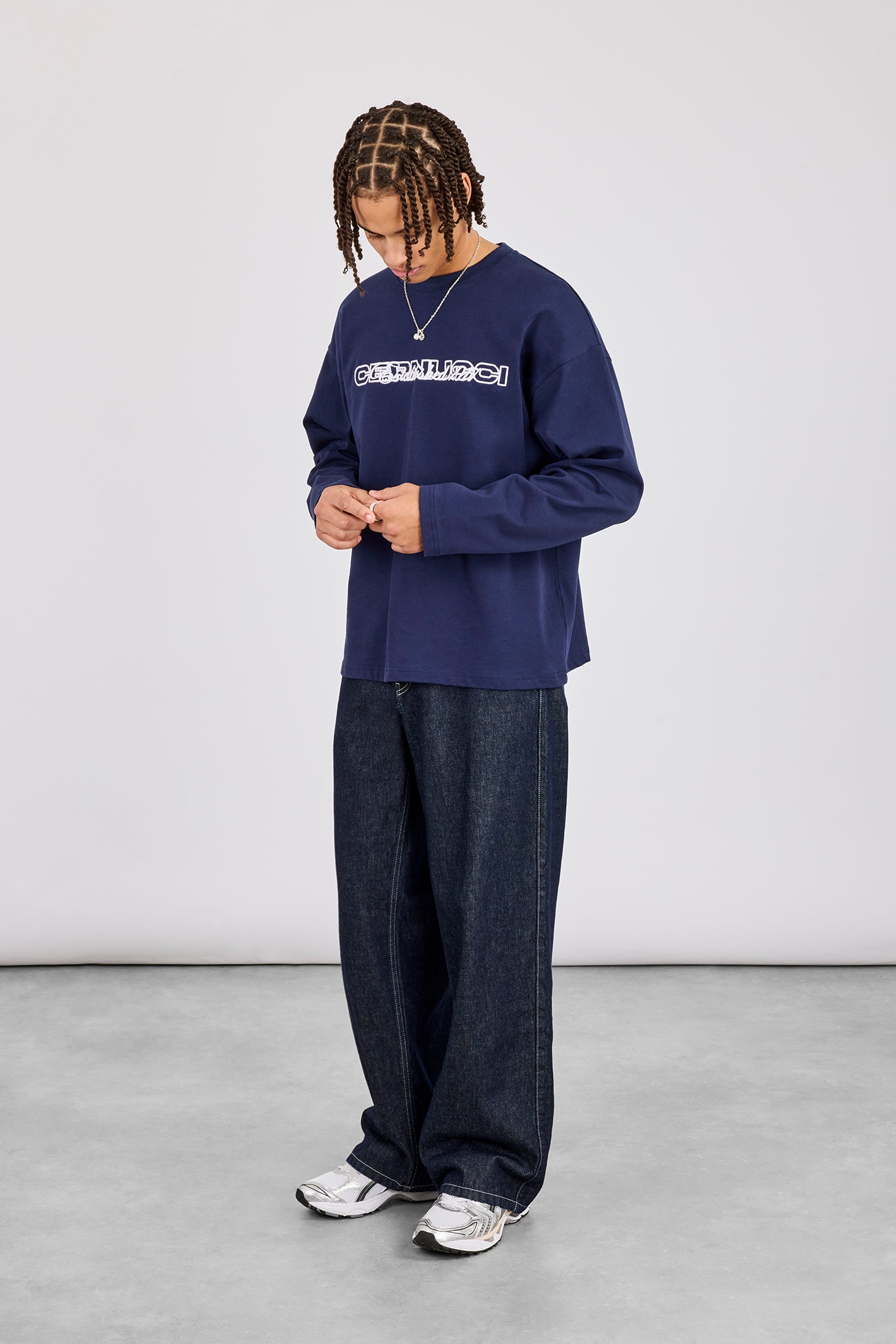 Established 2017 Boxy Long Sleeved T-Shirt - Navy Blue