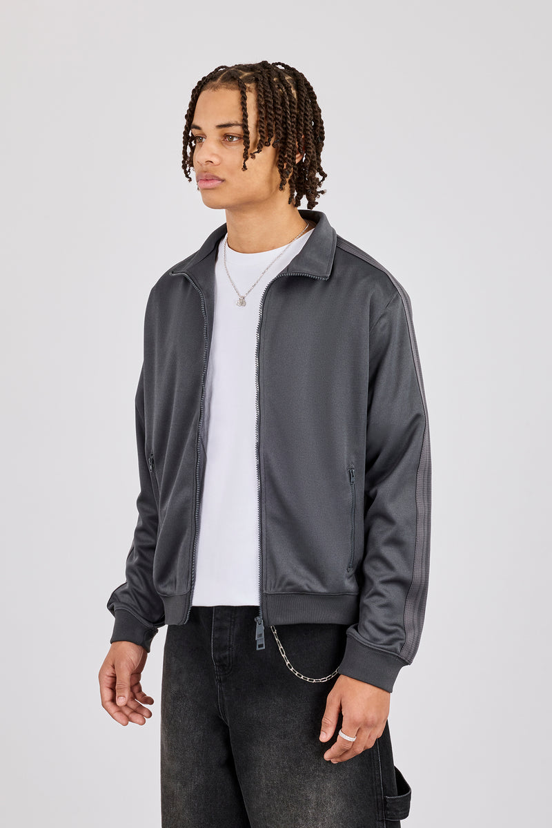 Mens Regular Poly Smooth Taping Track Top - Charcoal | Mens Outerwear ...