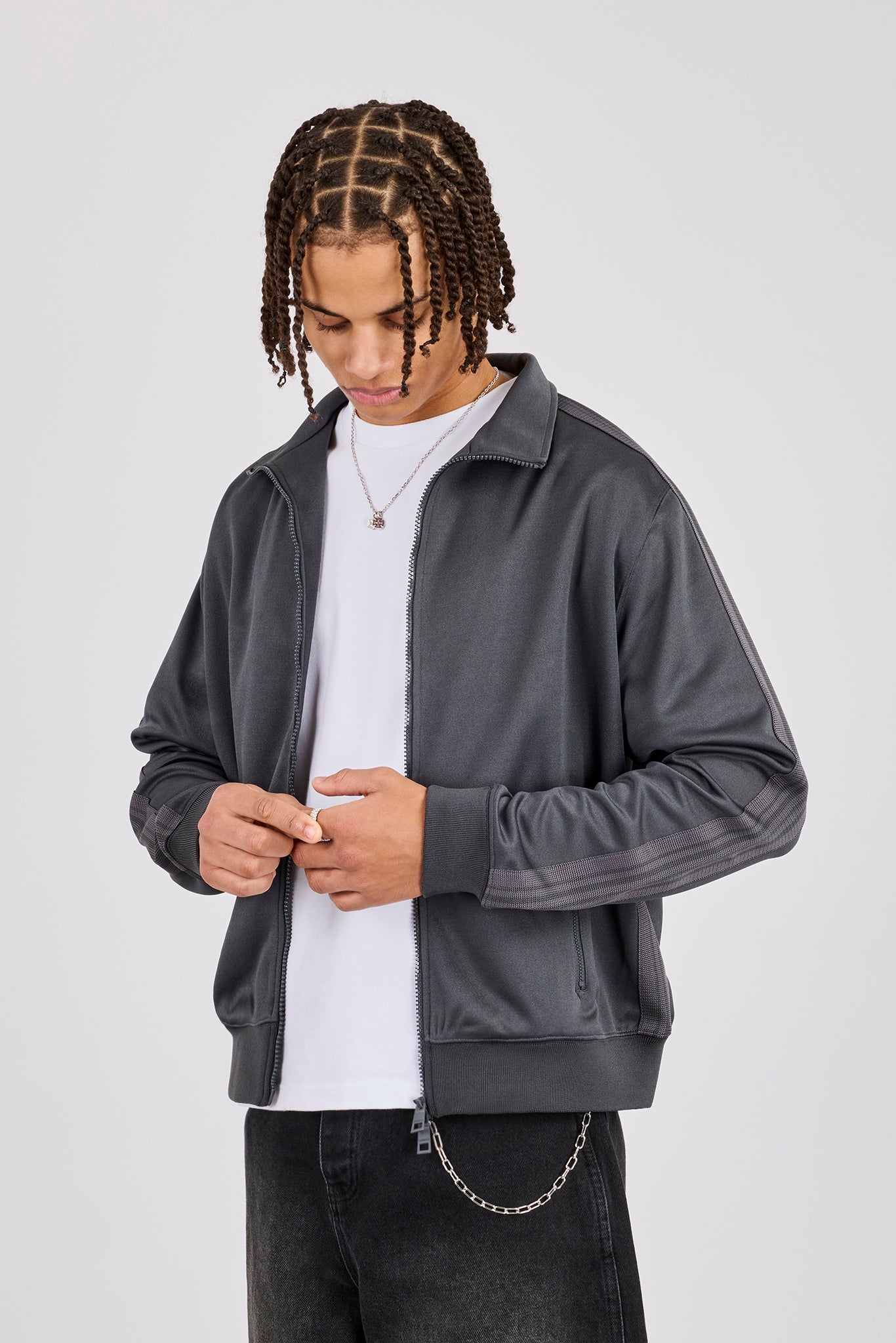 Herren-Trainingsjacke mit glatter Poly-Naht – Anthrazit