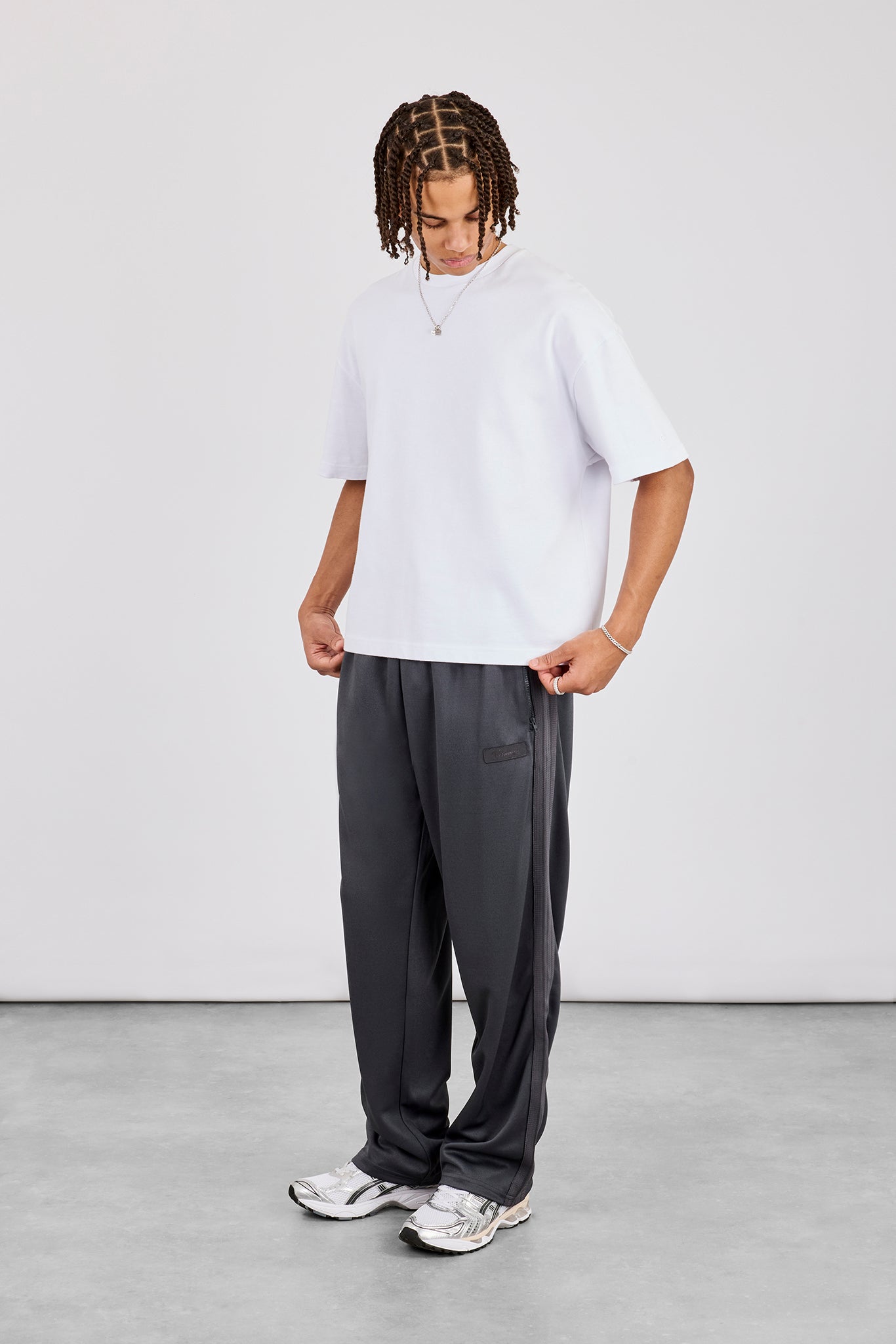 Mens Relaxed Poly Smooth Taping Track Pant - Charcoal