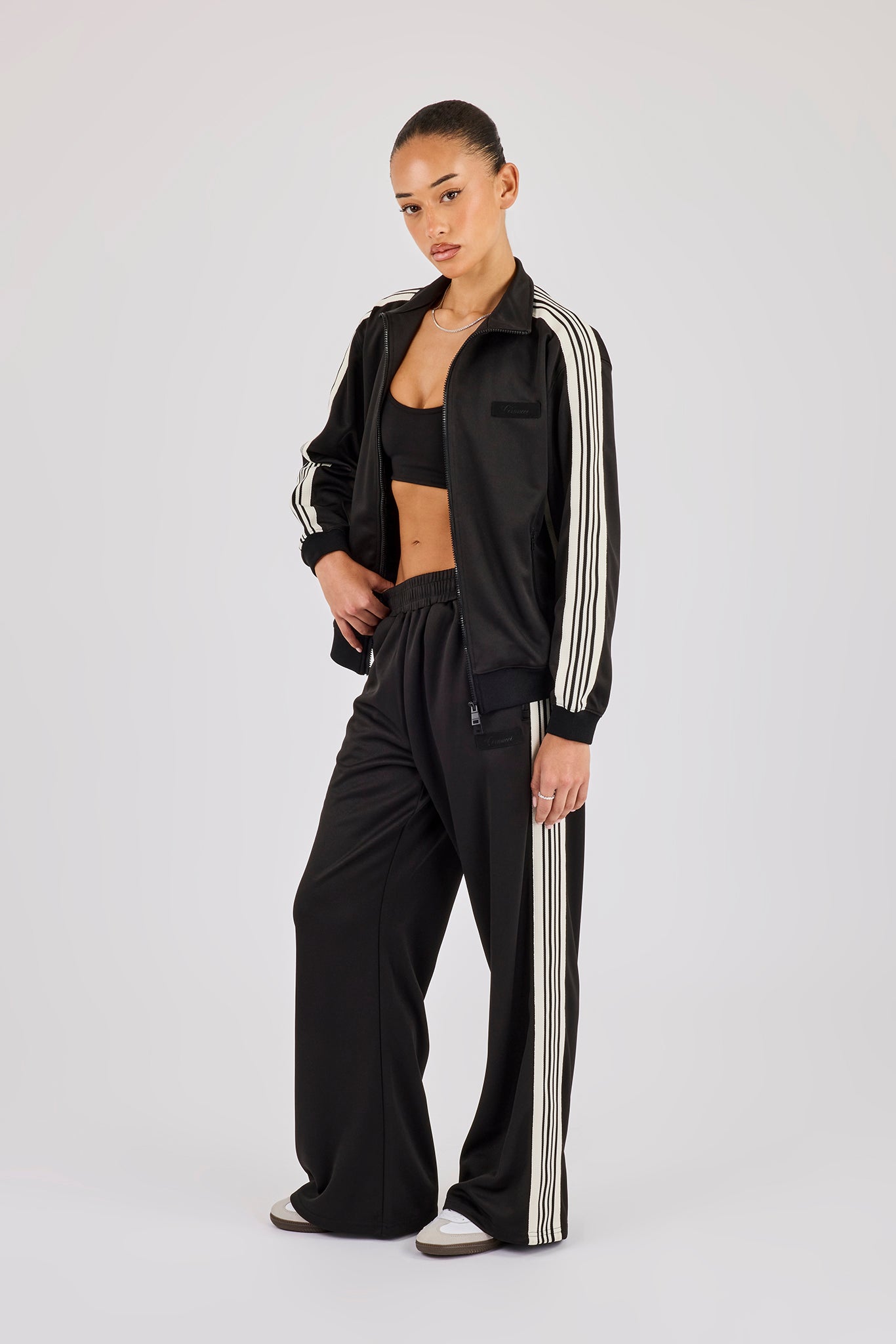 Womens Poly Smooth Taping Track Top - Black