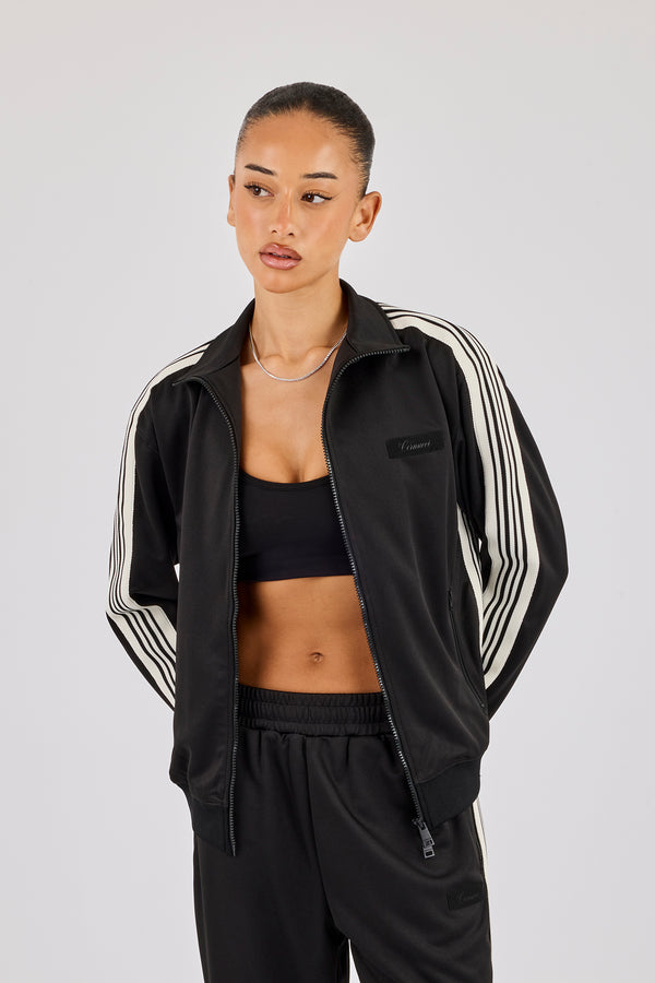 Damen-Trainingsjacke aus Polyester mit glattem Band – Schwarz