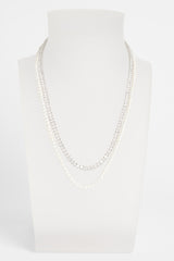 6mm Beaded Pearl Necklace & 5mm Tennis Chain - White Gold