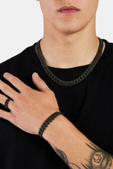 Iced Cuban Chain, Bracelet & Stud Earring Bundle - Black