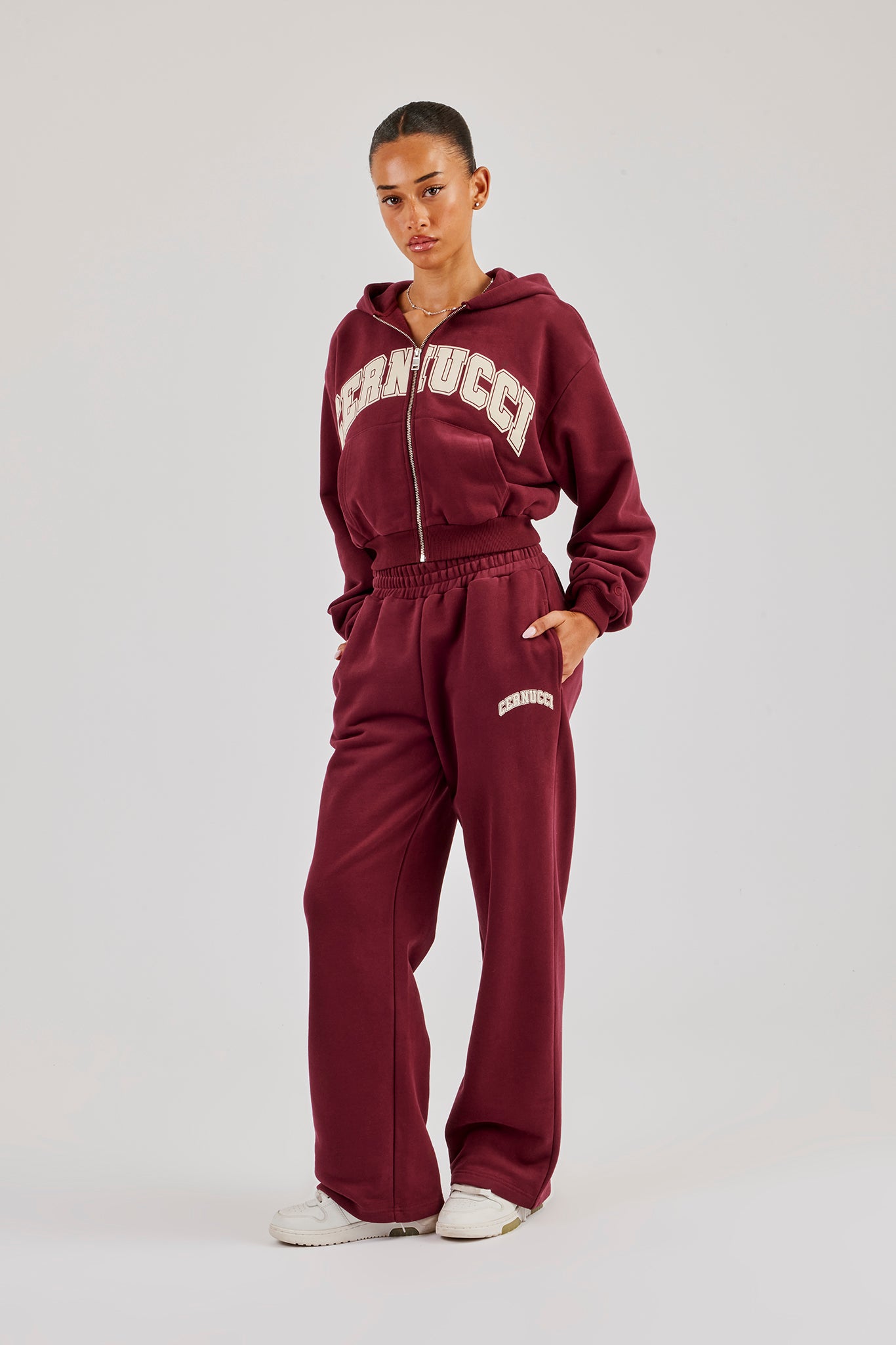 Wide Leg Jogger With Varsity Logo - Berry