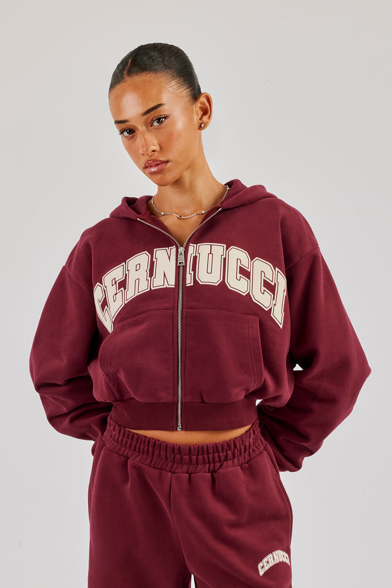 Cropped Varsity Logo Hoodie - Berry