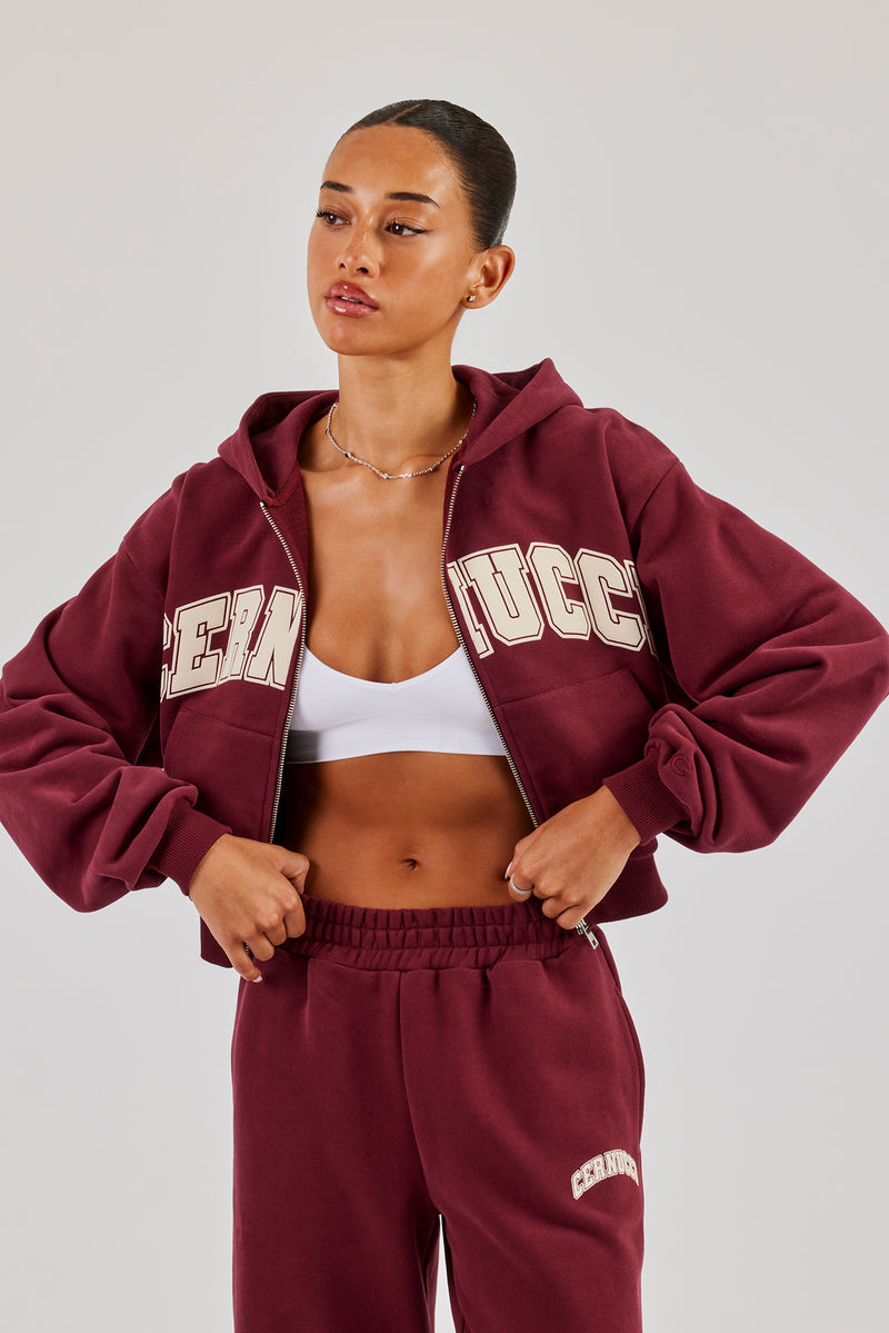 Cropped Varsity Logo Hoodie - Berry