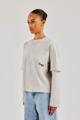 Faux Layer Embroidered T-Shirt - Ash Grey