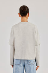 Faux Layer Embroidered T-Shirt - Ash Grey