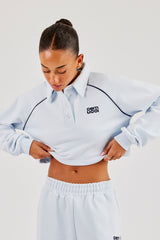 Cropped Rugby Polo With Piping - Light Blue