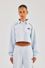 Cropped Rugby Polo With Piping - Light Blue