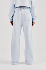 Wide Leg Jogger With Piping - Light Blue