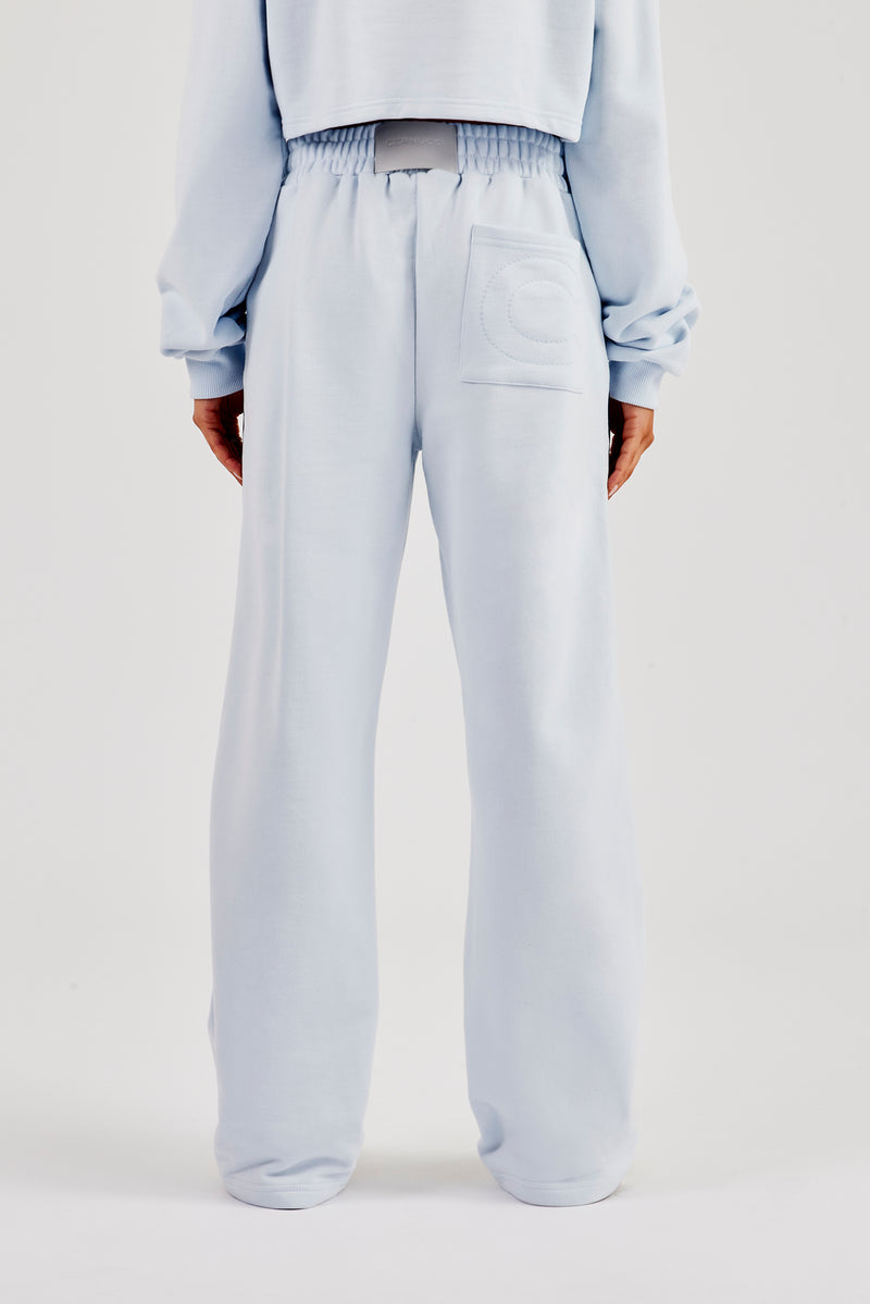 Wide Leg Jogger With Piping - Light Blue
