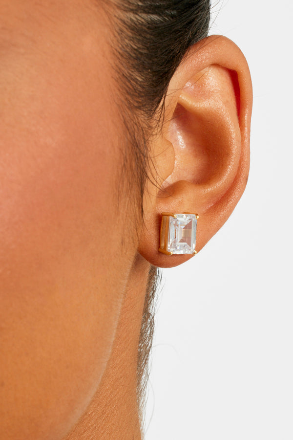 Clear Baguette Stud Earrings - Gold