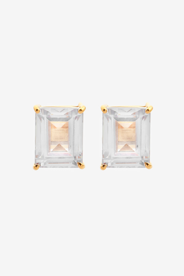Clear Baguette Stud Earrings - Gold