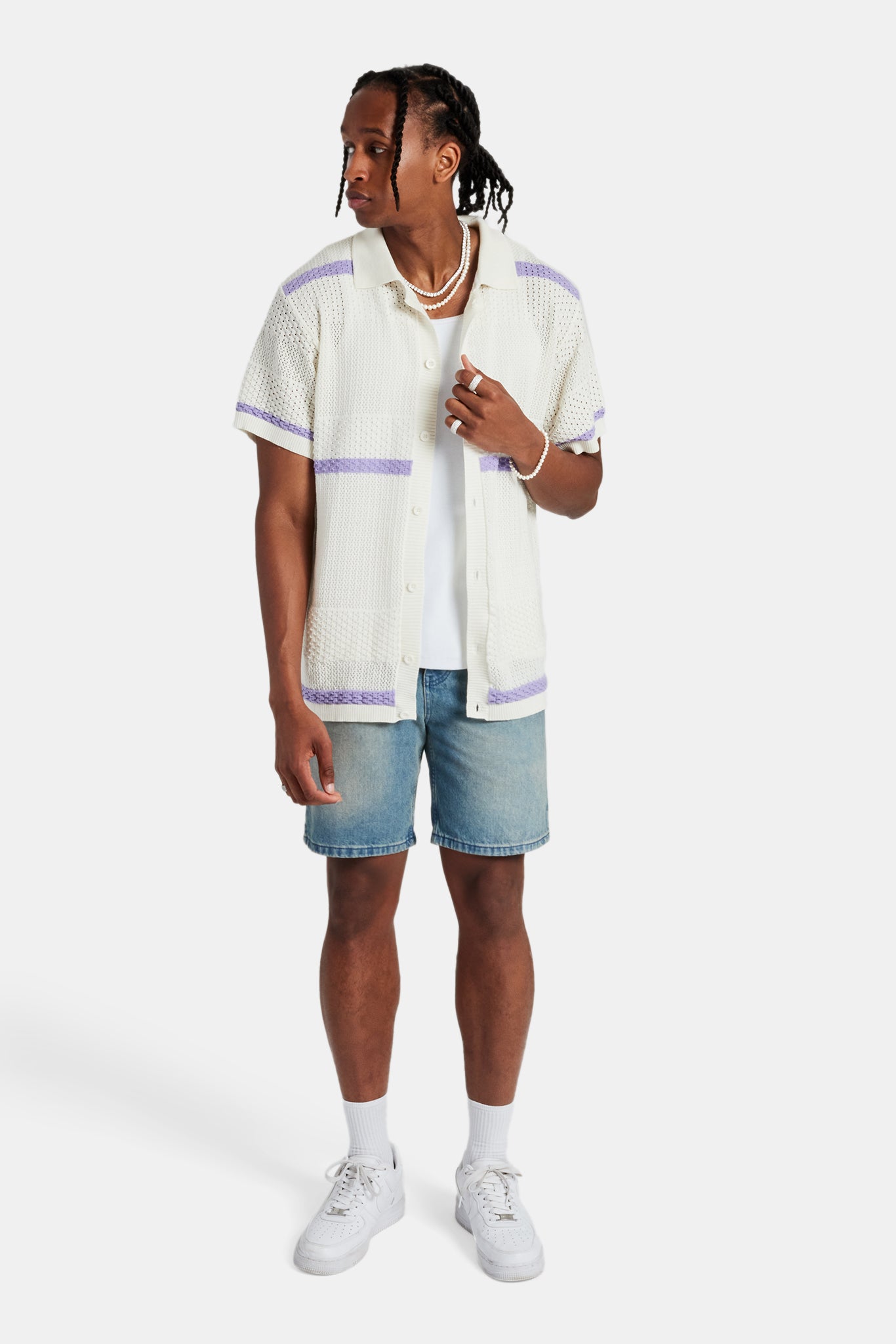 Gestricktes Hemd mit Knopfleiste - Lila