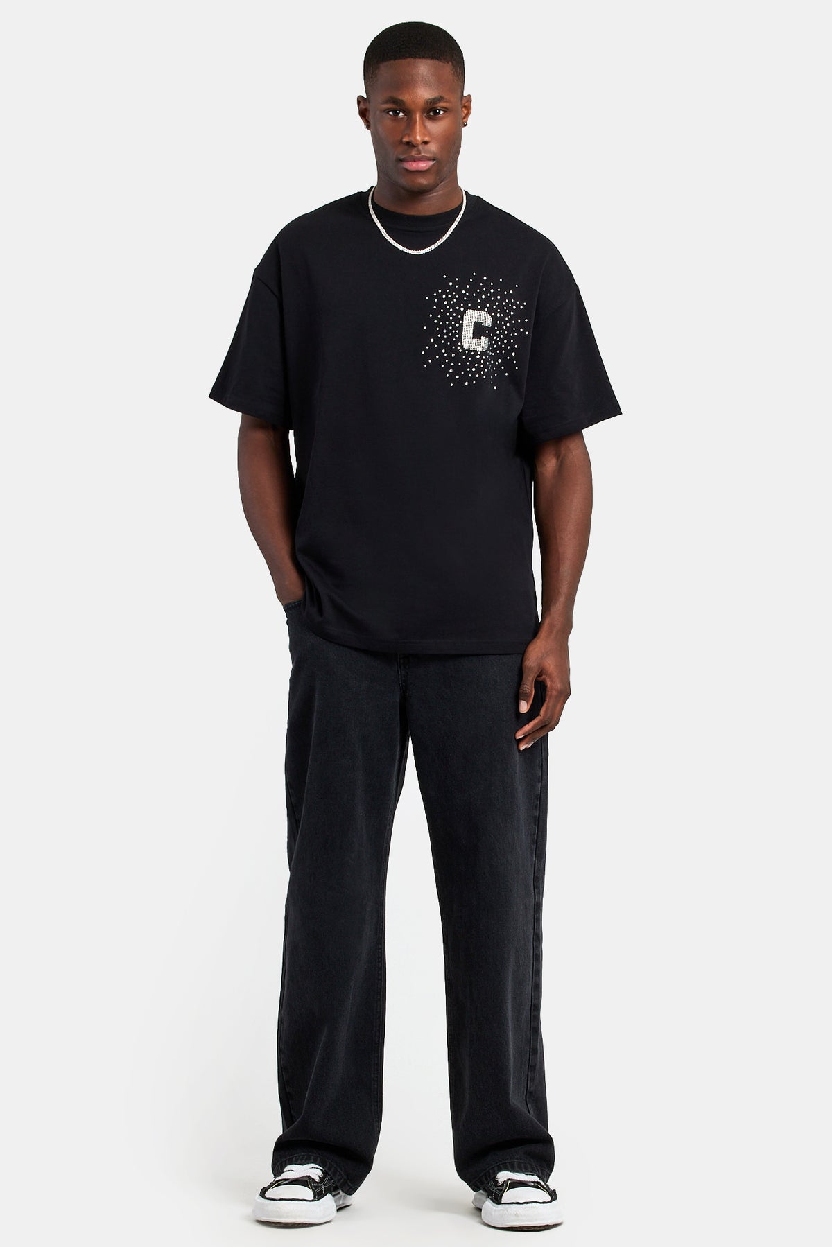 Oversized C Rhinestone T-Shirt - Black | Mens Tees & Vests | Shop 