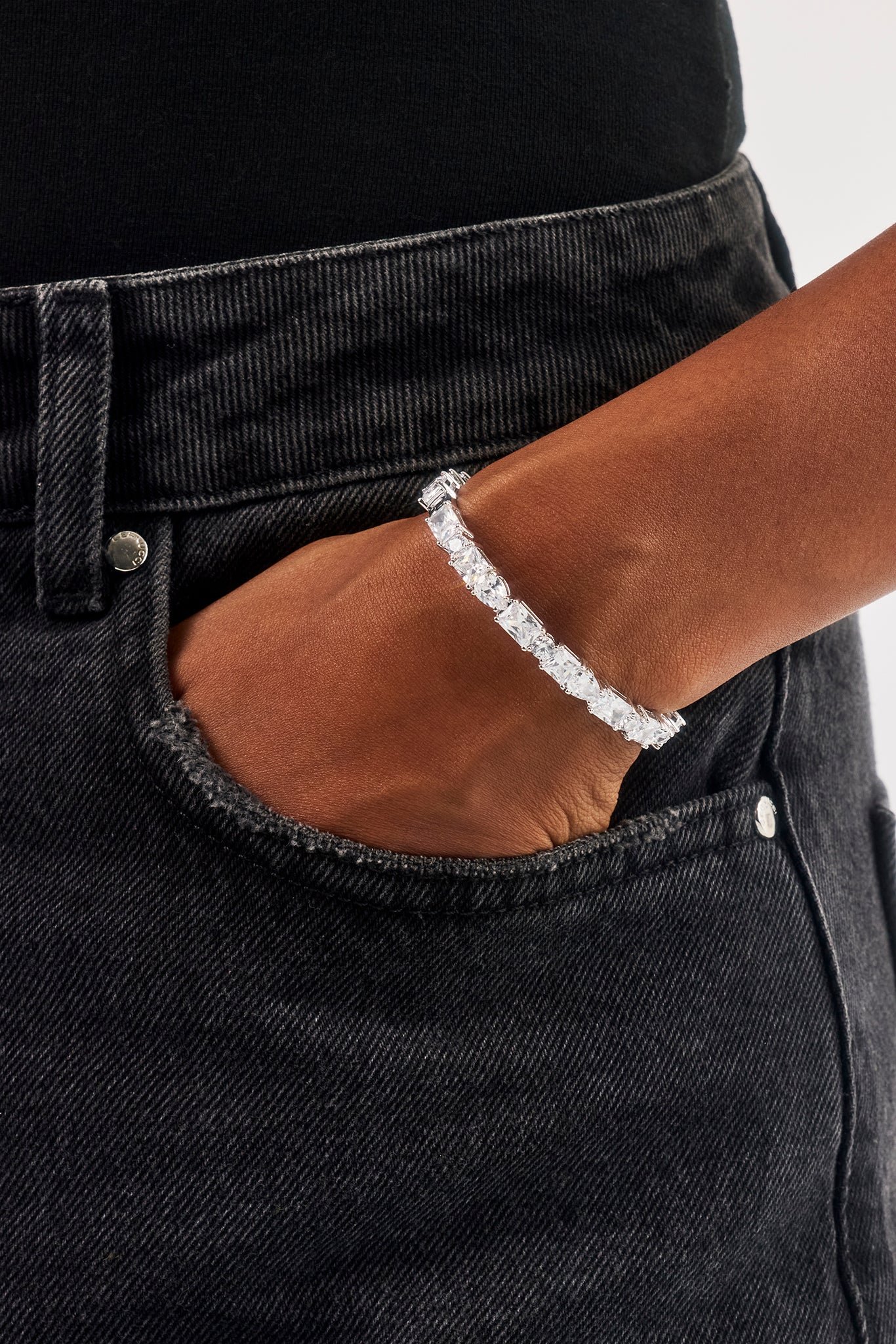 Mixed Shape Stone Bangle - 6mm - White