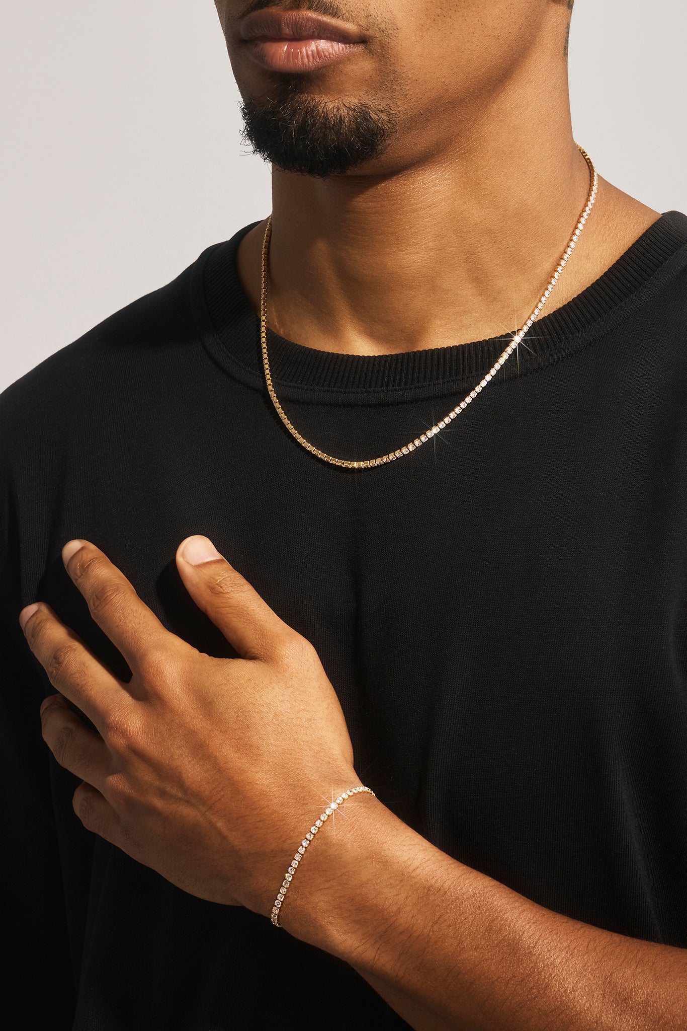 Micro Tennis Bracelet & Chain - 2.5mm - Gold
