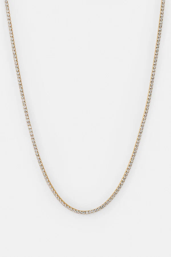 2.5mm Micro Tennis Chain & 10mm Iced Mother Of Pearl Double Motif Necklace