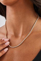 2.5mm Micro Tennis Chain & 10mm Iced Mother Of Pearl Double Motif Necklace