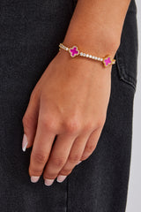 3 mm Tennisarmband mit rosa Motiv, Gold