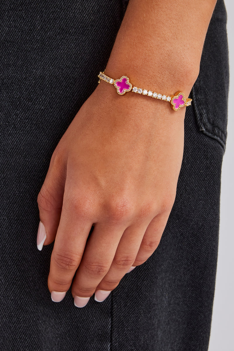 3 mm Tennisarmband mit rosa Motiv, Gold